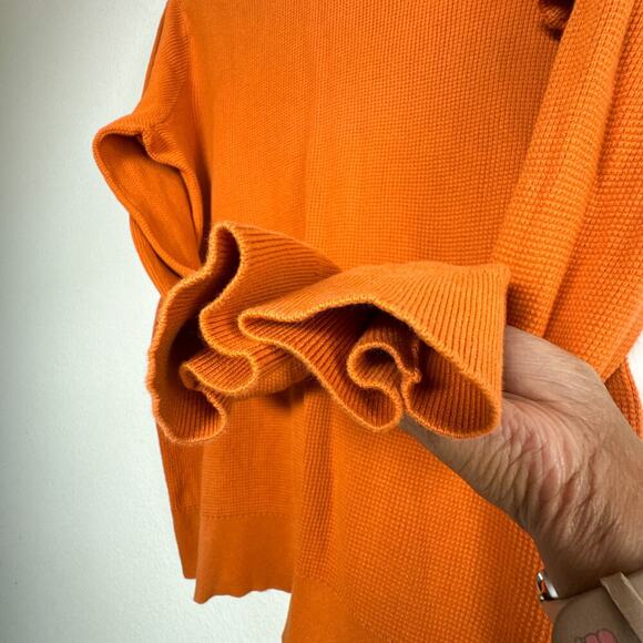 Vince Orange Waffle Knit Hoodie Sweater L Cotton - Picture 5 of 8